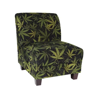 MJFI Kush Black and Green Botanical Marijuana Print Armless Chair