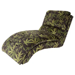 MJFI Puff The Magic Chaise Black and Green Botanical Marijuana Print Lounge Chair