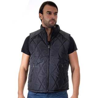 Men's Quilted Fur Lined Contrast Pleather Zip Up Vest