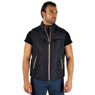 Men's Quilted Fur Lined Pleather Piping Zip Up Vest