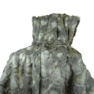 Plutus Luxury Grey Ivory Faux Rabbit Fur Throw Blanket