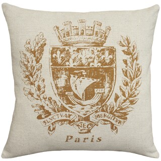 Caramel Paris Crest Hand-printed Linen 18-inch Throw Pillow