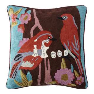 Handmade Chainstitch Parrots Cushion Cover (India)