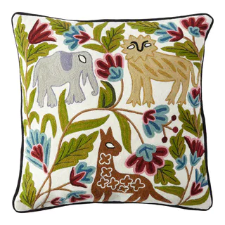 Handmade Chainstitch Wildlife Cushion Cover (India)