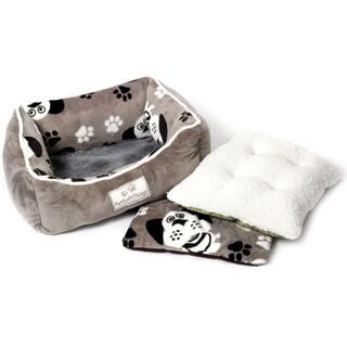 Pet Soft Things Printed Dog Head Flannel Pet Bed with Removable Pillow Cover