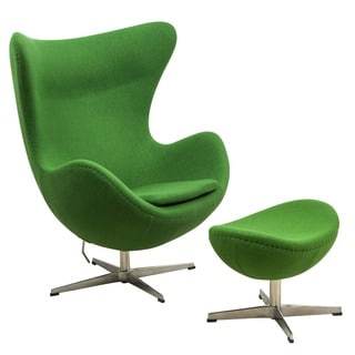 LeisureMod Green Modena Wool Chair/ Ottoman Set