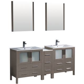 Fresca Torino 72-inch Grey Oak Modern Double Sink Bathroom Vanity w/ Side Cabinet & Integrated Sinks
