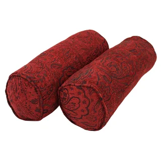 Blazing Needles Corded Scrolled Floral Red Jacquard Chenille Bolster Pillows (Set of 2)