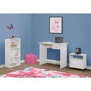 3-piece White Computer Desk with Bookcase and Cart