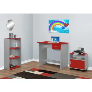 3-piece Red/ Silver Computer Desk with Bookcase and Cart
