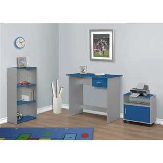 3-piece Blue/ Silver Computer Desk with Bookcase and Cart