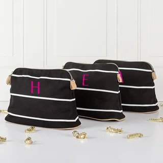 Personalized Black Striped Cosmetic Bag