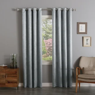 Aurora Home Shiny Chenille Room Darckening Siver Grommet Top Curtain Panel Pair