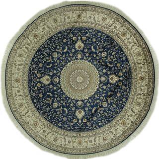 Amazing Rare Kashan Silk Round Floral Design Blue Hand-knotted Rug (9', 9' x 9')