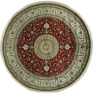 Elegant Red Round Shah Abbasi Design Kashan Hand-knotted Silk Area Rug (9', 9' x 9')