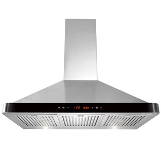 AKDY 36" Black Front Panel Wall Mount Stainless Steel LED Touch Control Range Hood Kitchen Cooking Fan