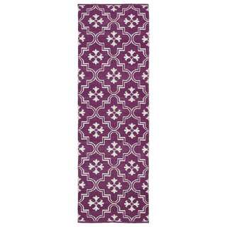 Indoor/Outdoor Laguna Purple and Ivory Tiles Flat-Weave Rug (2'0 x 6'0)