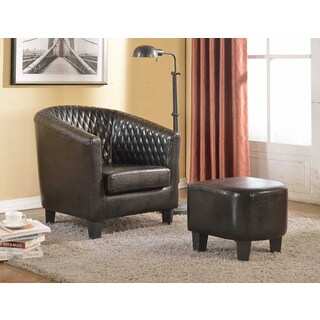 Isabella Black Faux Leather Accent Chair and Ottoman