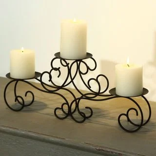 Adeco Brown Iron Table Desk Top Candle Holder