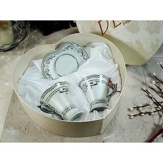 D'Lusso Designs Deco Silver Design 4 Piece Espresso Set In Heart Box