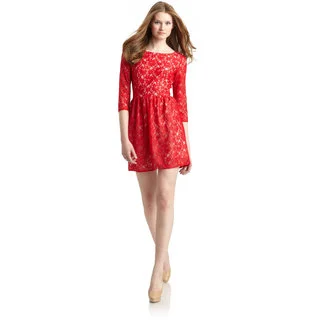 French Connection Lizzie Strawberry Red Lace Fit And Flare Dress
