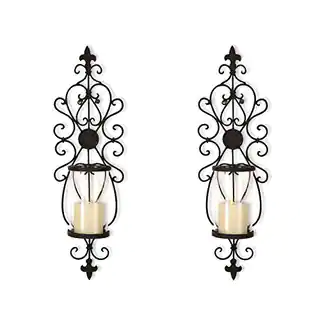 Adeco Iron and Glass Vertical Wall Hanging Candle Holder Sconce