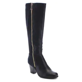 Reneeze Pearl-01 Women's Elastic Zipper Stacked Chunky Heel Knee High Boots