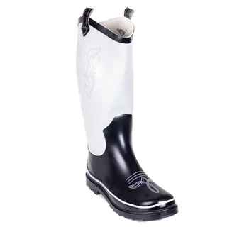 Women's Black/ White Cowboy Rain Boots