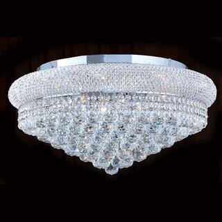 French Empire 12 Light Chrome Finish and Faceted Crystal 24" Round Flush Mount Ceiling Light