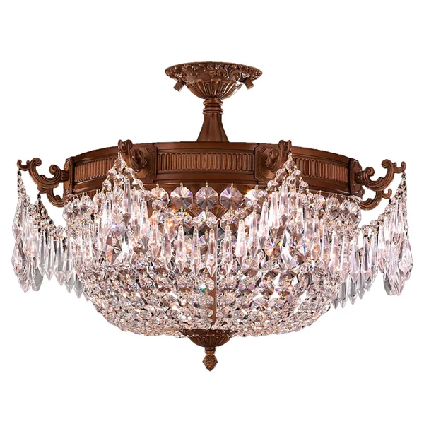 French Empire Basket Style Collection 3-light Antique Gold Finish with Clear Crystal 20-inch Basket Semi-flush Mount Light