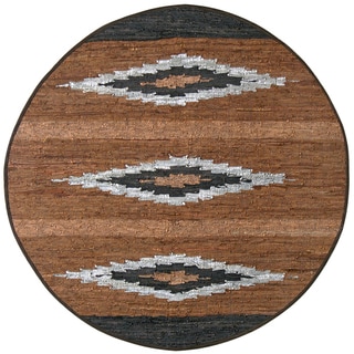 Brown Matador Diamonds Leather Chindi (3'x3') Round Rug