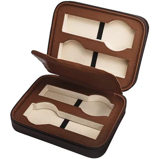 Brown Leatherette Four-Slot Watch Box/Travel Case
