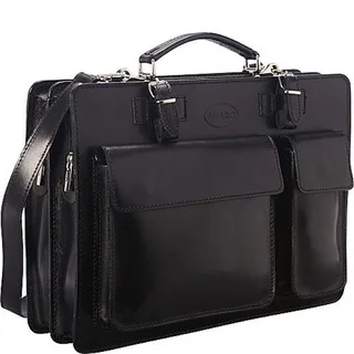 Sharo Black Italian Leather 15-inch Laptop Briefcase