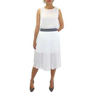 Relished Women's Contemporary Lush Sporty Pleated White Midi Skirt
