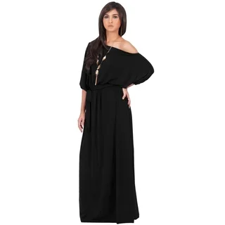 MACY Women's Black One-shoulder 3/4-sleeve Maxi Dress