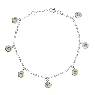 Shiva Shell Mantra Sterling Silver Dangle Anklet (Thailand)