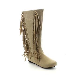 Jacobies Dakota-3 Women's Fashion V Shape Fringe Trim Moccasin Knee-high Boots