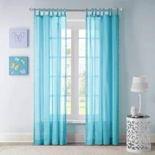 Mi Zone Sophie Blue Solid Embellished Cotton Window Curtain Panel