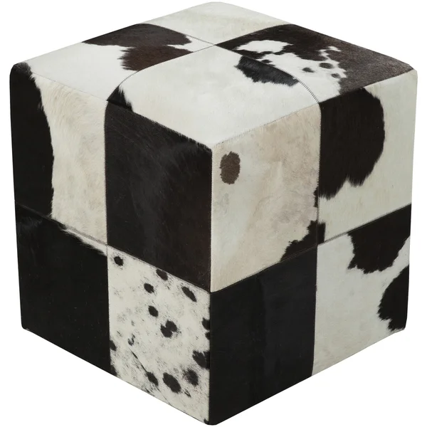 Checkered Creil Square Hair On Hide Pouf