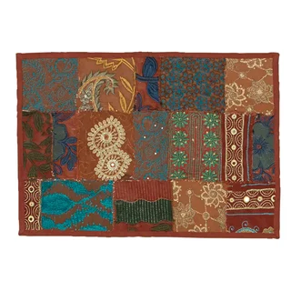 Timbuktu Hand Crafted Maroon Cotton and Poly Recyled Sari Placemats (Set of 4)