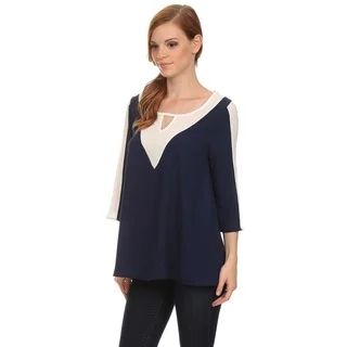 MOA Collection Women's Loose Fit Shirt with Keyhole Neckline