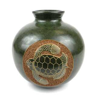 Handmade 6-inch Tall Vase - Turtle Design (Nicaragua)