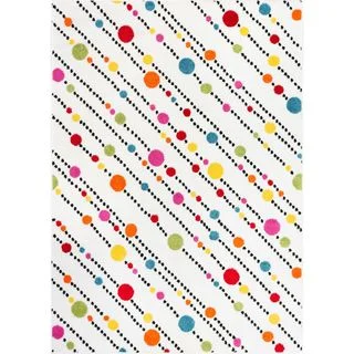 Woven Abstract Geometric Bright Dots and Stripes White, Pink, Blue, Red, Yellow, Orange, and Green Area Rug (3'3 x 5')
