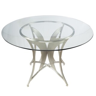Drake Modern Dining Table In Stainless Steel With Clear Tempered Glass
