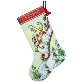 Sledding Snowmen Stocking Counted Cross Stitch Kit16in Long 14 Count