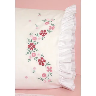 Stamped Ruffled Edge Pillowcases 30inX20in 2/PkgCross Stitch Flower
