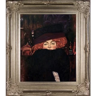 Gustav Klimt 'Lady with Hat and Feather Boa' Hand Painted Framed Canvas Art