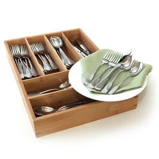 Oneida Colonial Boston 65-piece Silverware Set with Bamboo Storage Caddy (Service for 12)