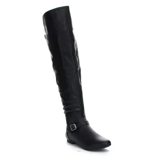 Bamboo Tiara-44 Women's Buckle Strap Accent Side Zipper Knee-high Riding Boots