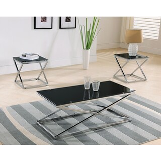 K&B T6198 Chrome Cocktail Table and Two End Tables (Set of 3)